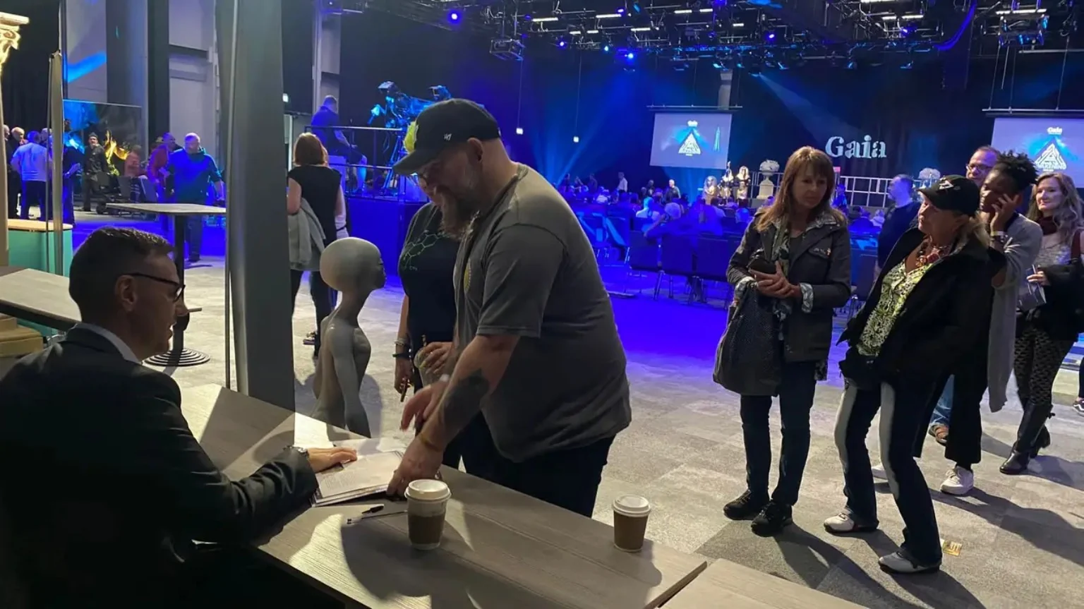 Jonny Enoch meeting attendees at a Gaia event
